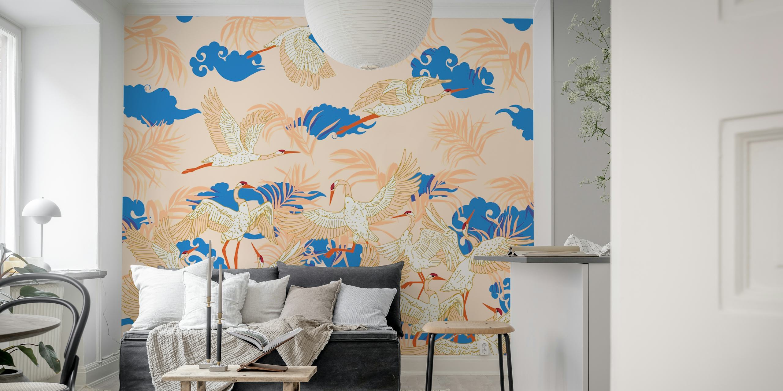 Skyward Crane Journey wallpaper in a room
