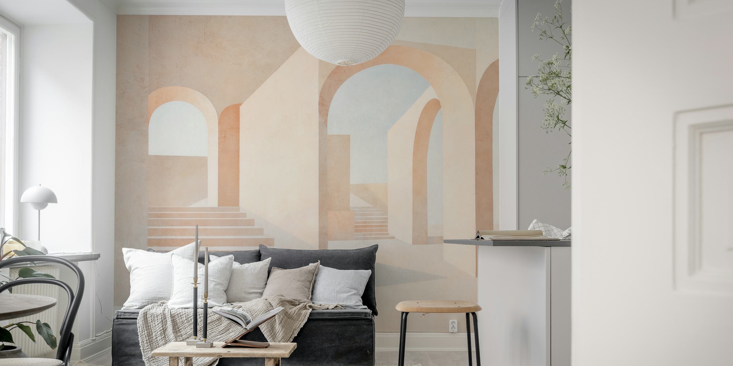 Minimalist archway design with soft peach tones wallpaper