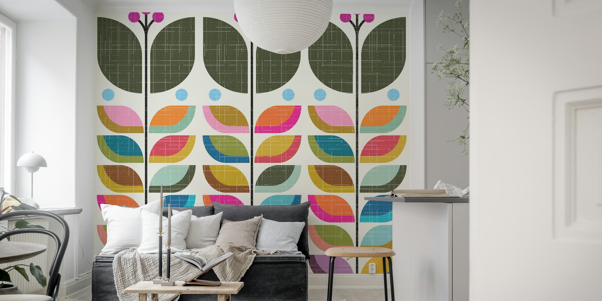 Carta da parati Midcentury Black Tulips in una stanza