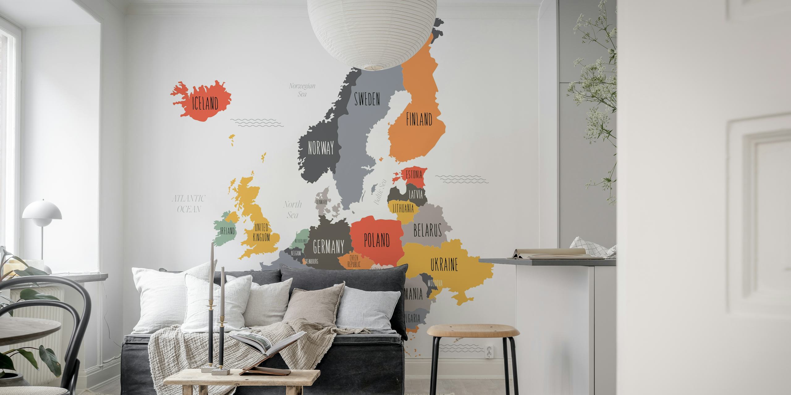 Map of Europe design as wallpaper in a room