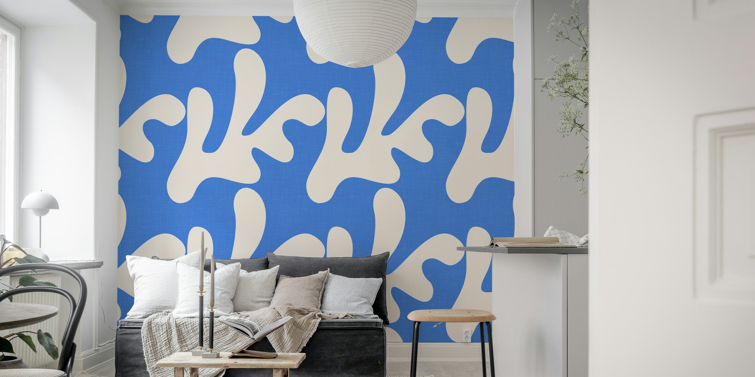 Retro tropical leaves wallpaper in a room