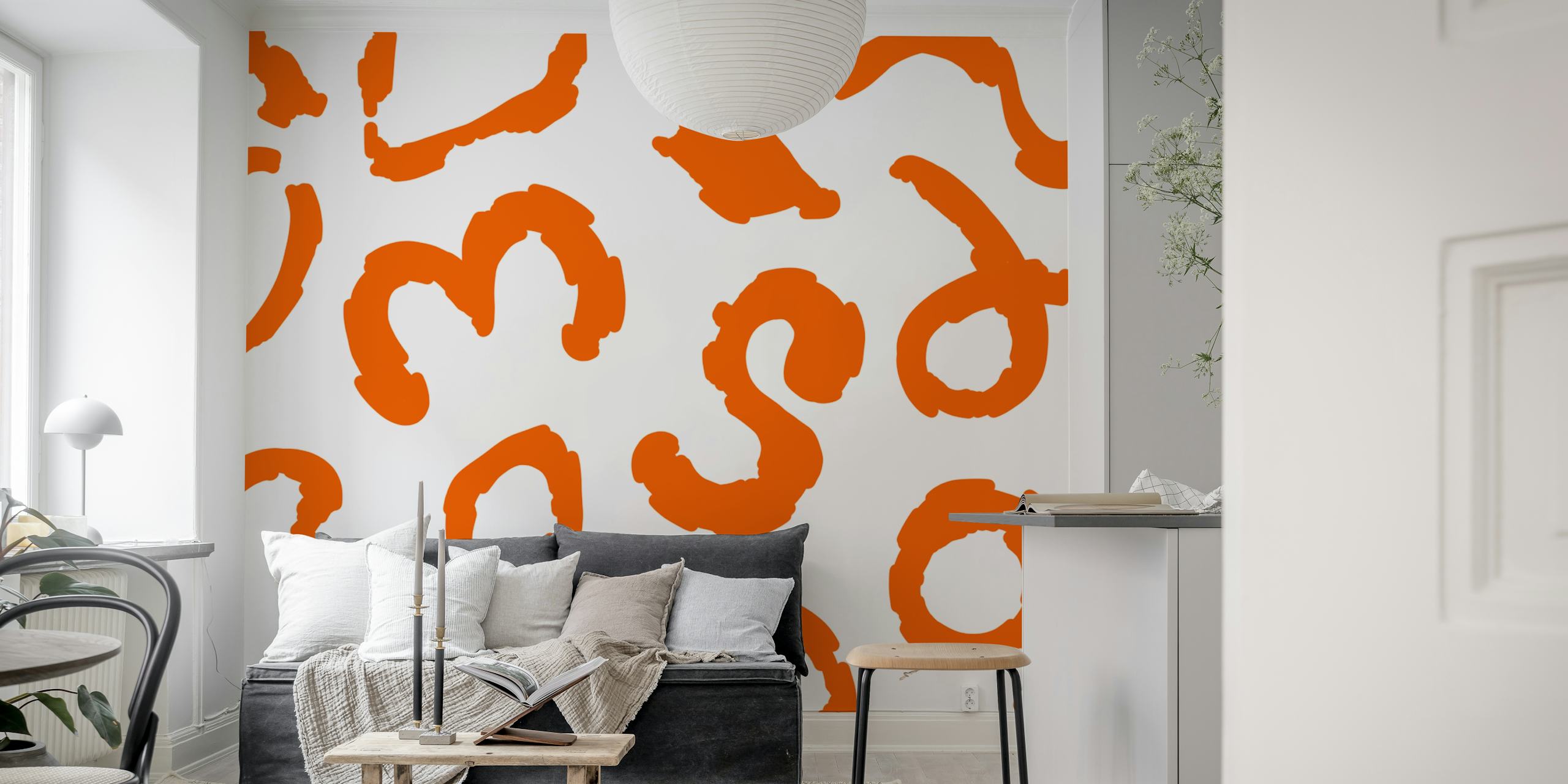 Papier peint Vibrant Orange Curves dans une pièce
