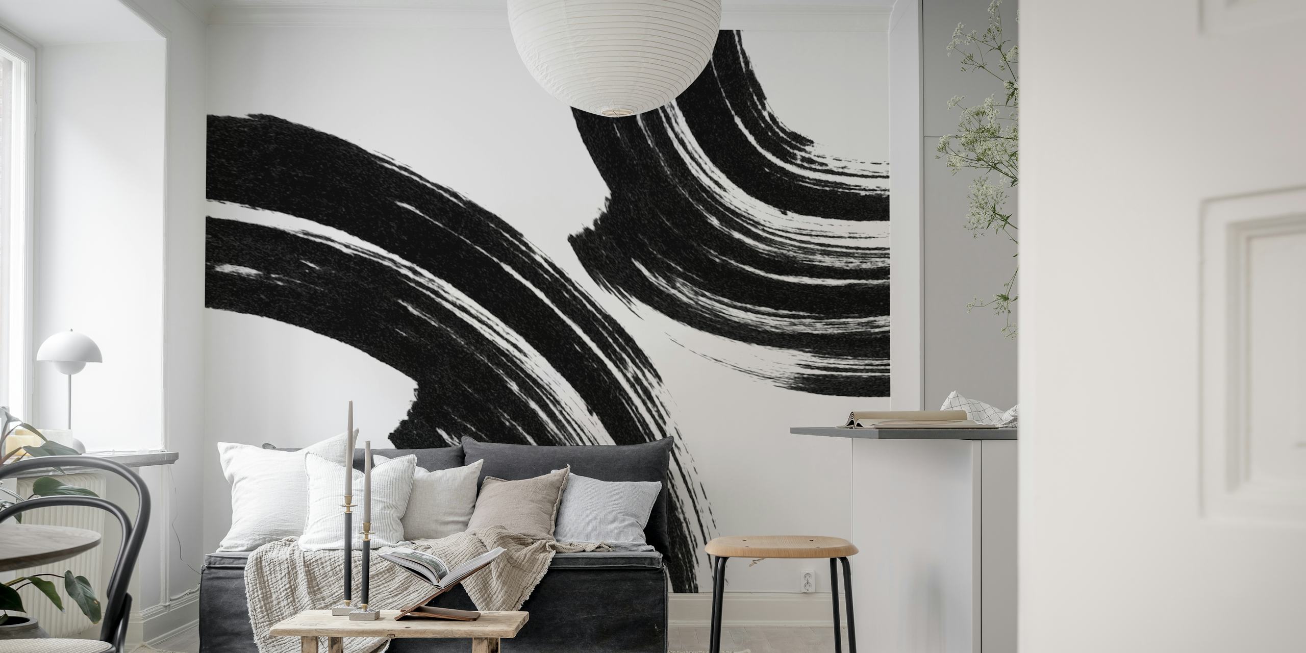 Bold black brush strokes on white background abstract wallpaper
