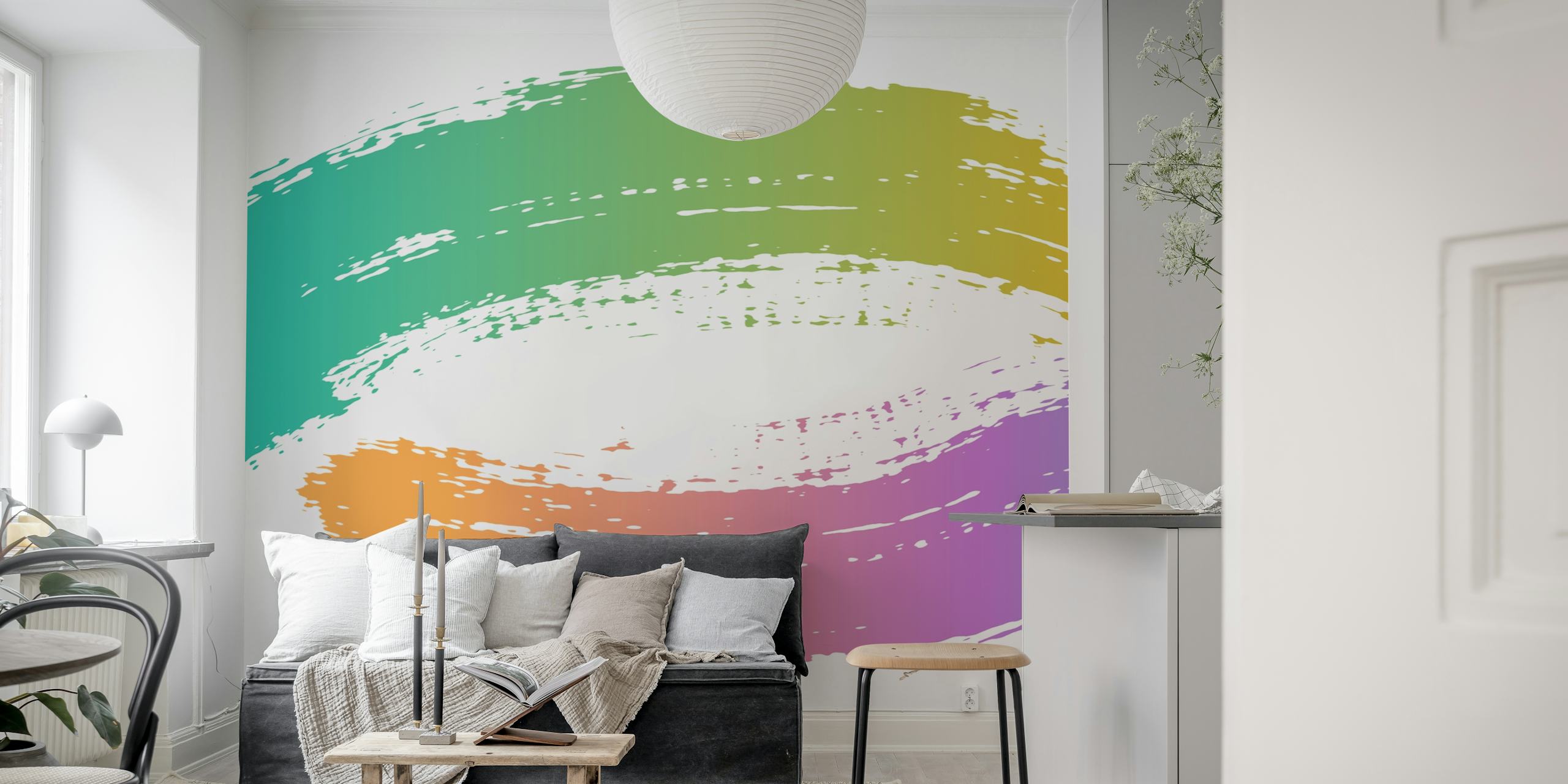 Rainbow Brush Strokes tapet i et rom