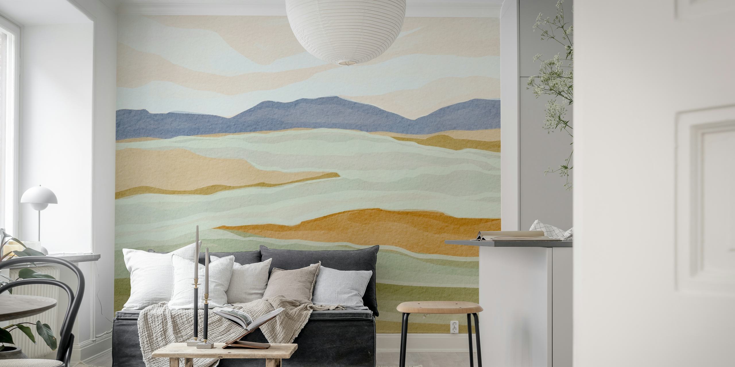 Peaceful Valley Scene wallpaper in a room