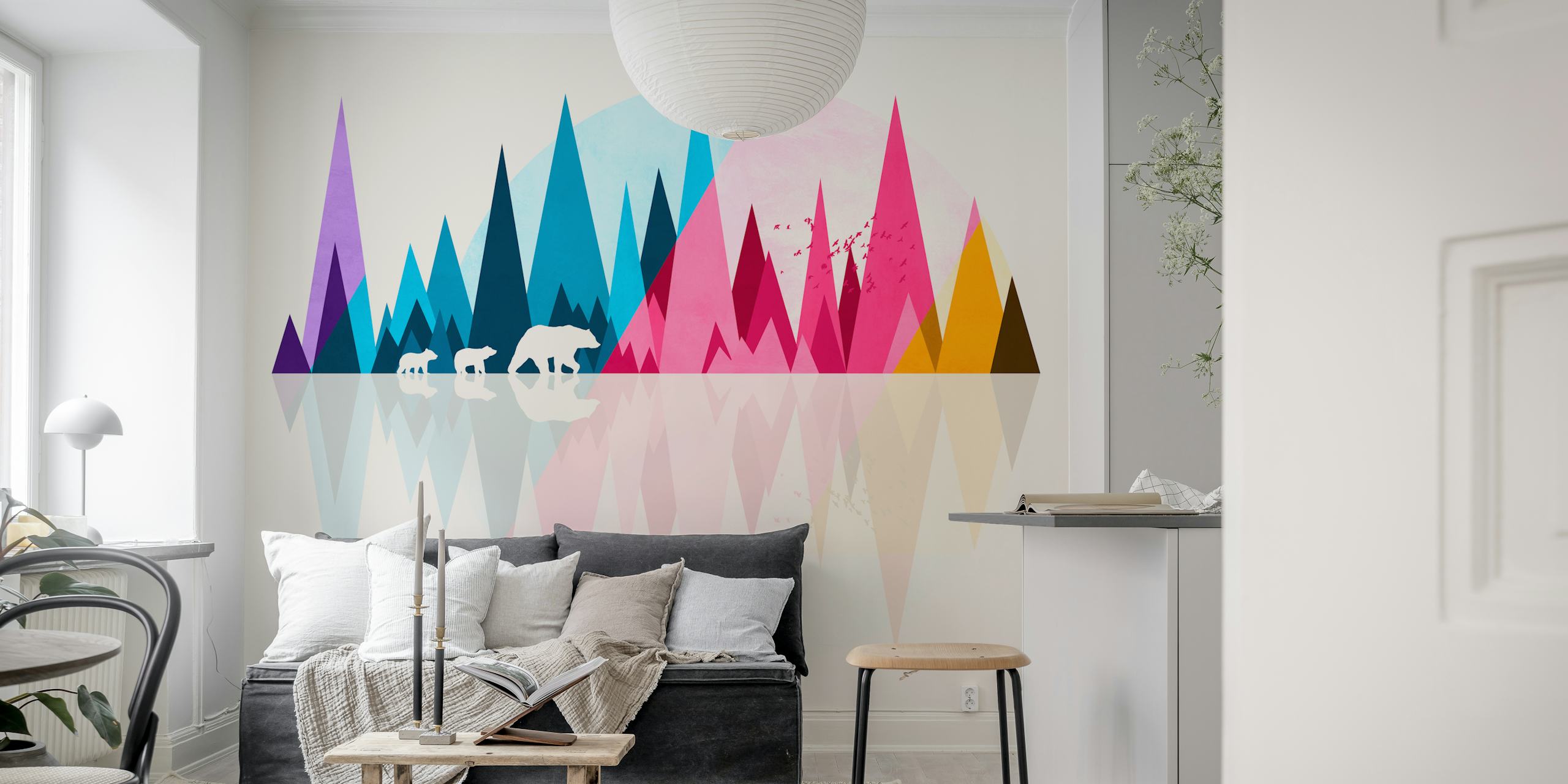 Ταπετσαρία Bear family εμφανιζόμενη σε ένα δωμάτιο