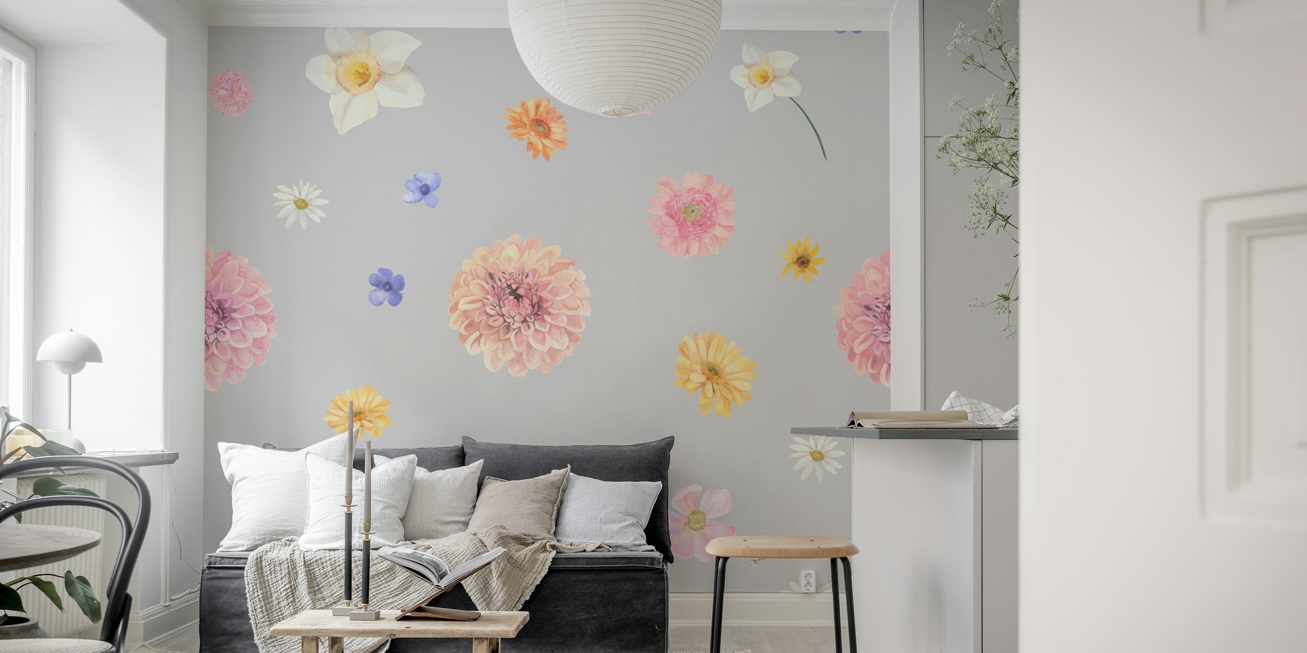 Design de papier peint floral dans une chambre