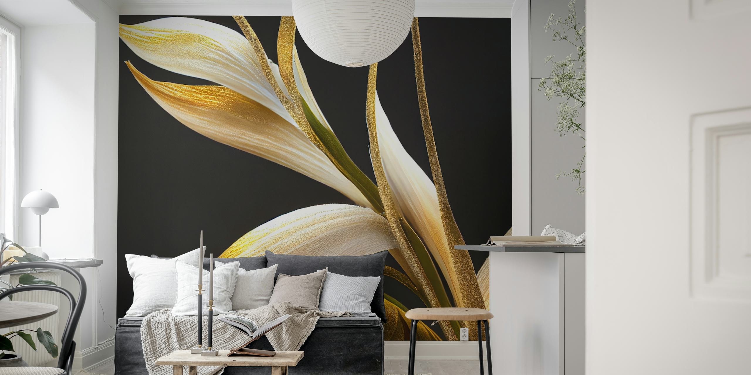 Golden Elegance Blossom wallpaper in a room