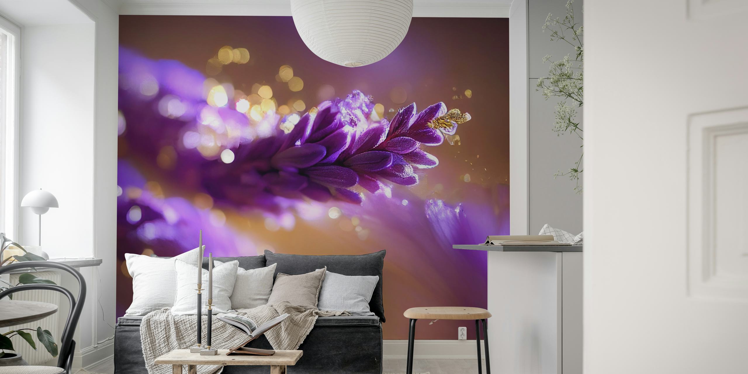 Lavender floral design with sparkles on soft background wallpaper