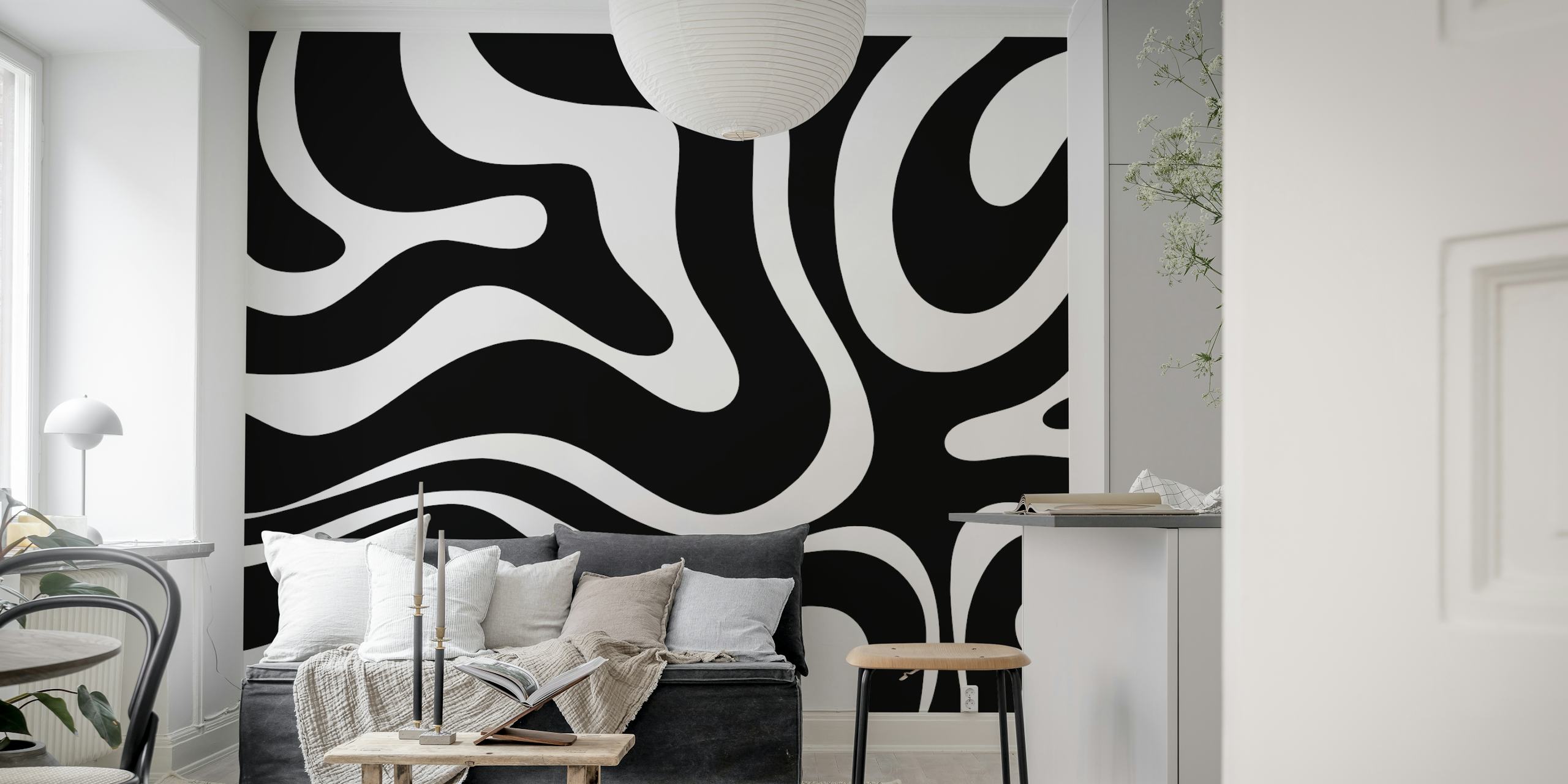 Moderne Liquid Swirl Black and White wallpaper in een kamer