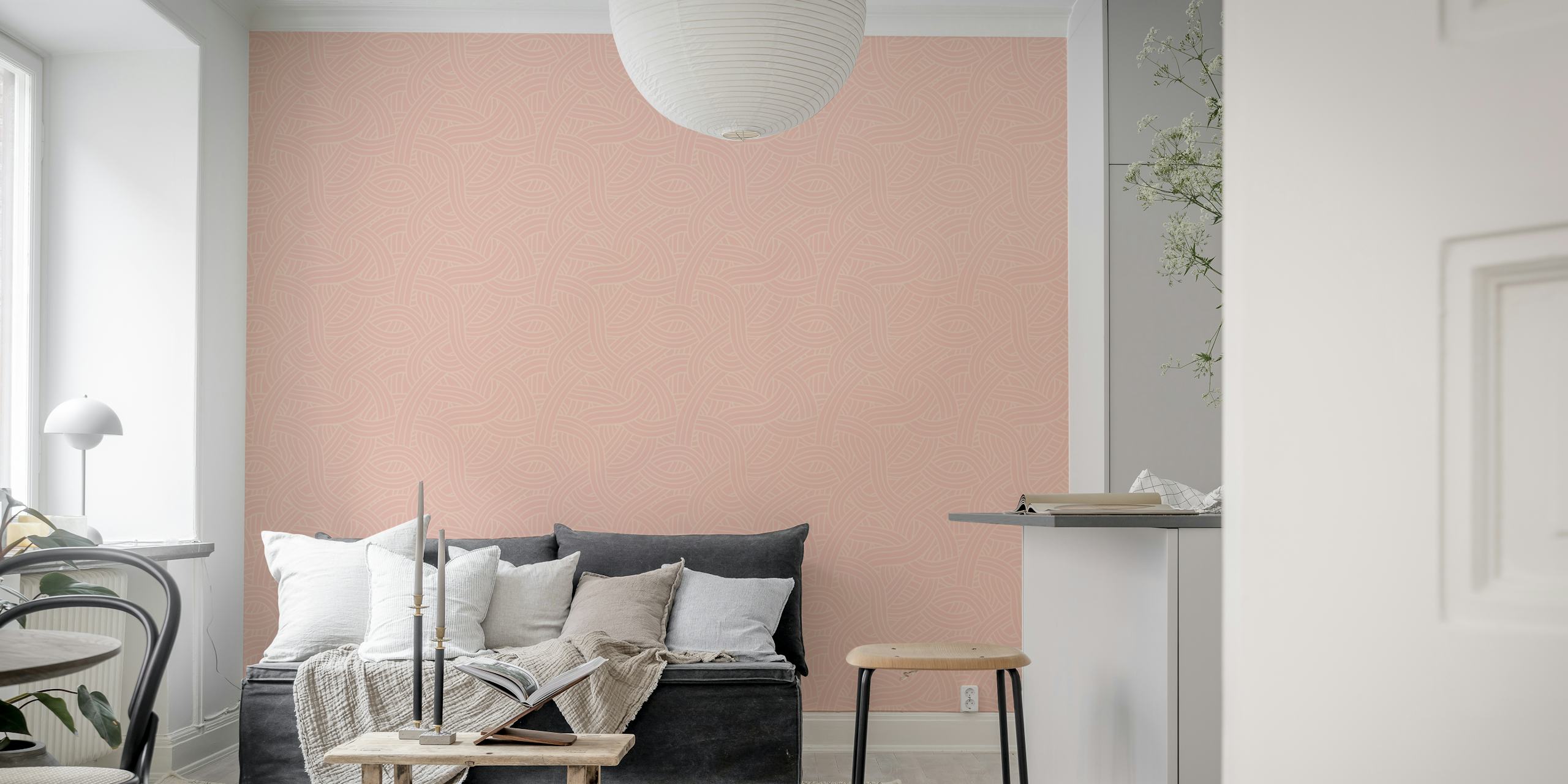Interwoven Waves in pink wallpaper on display