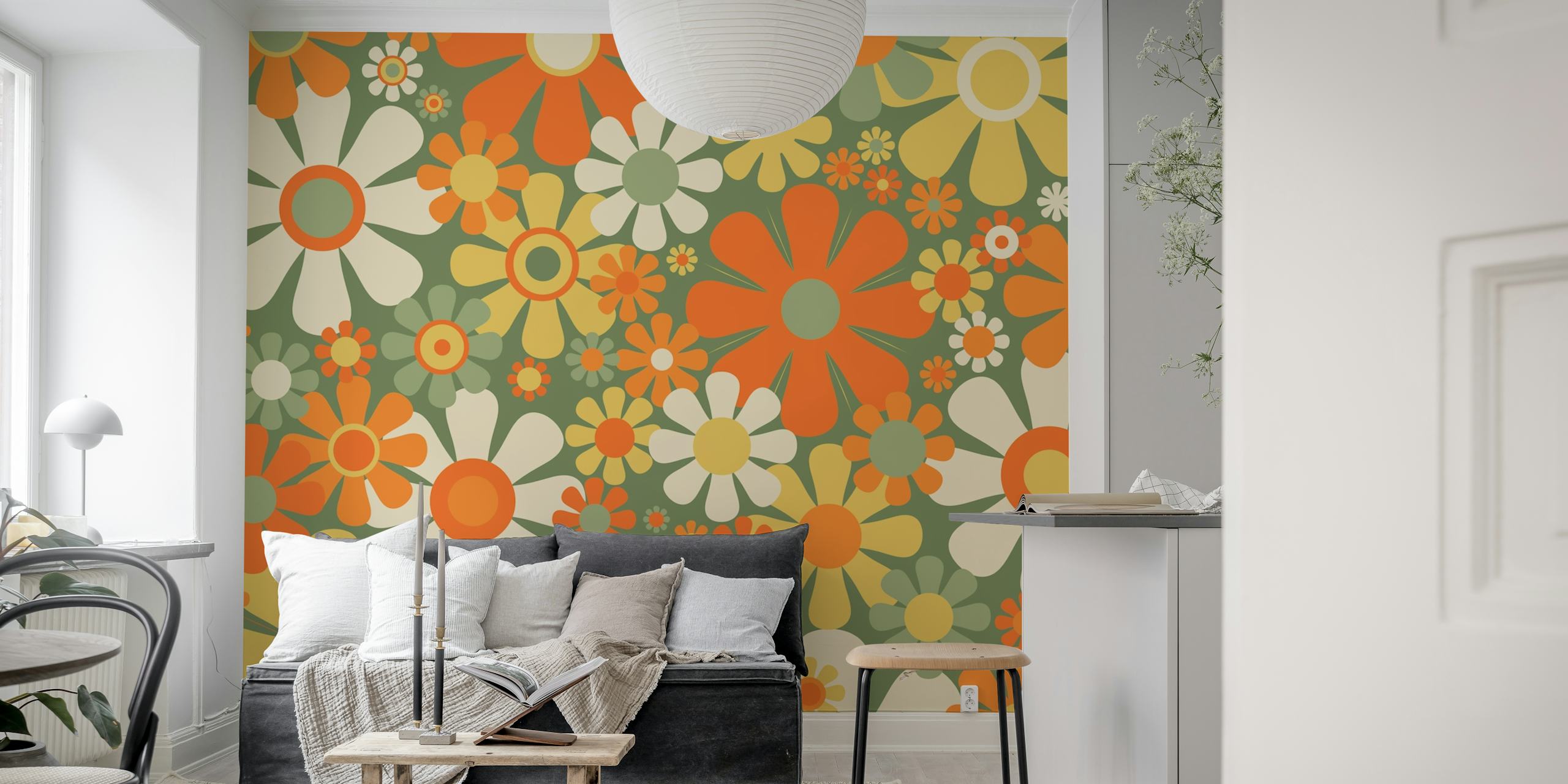 Tapeta Groovy Retro Garden Flowers v místnosti