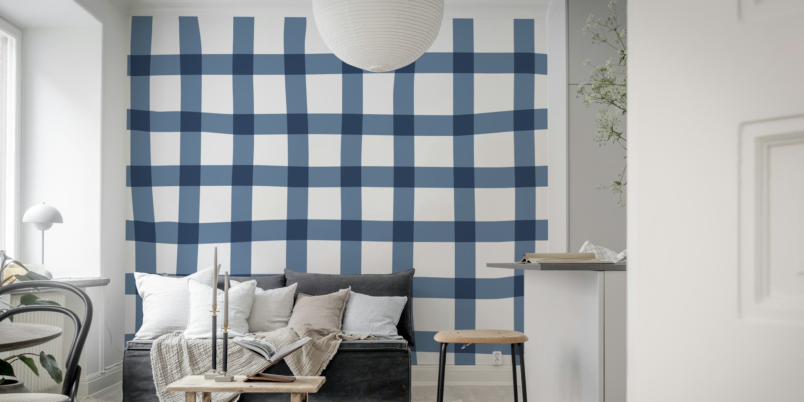 Tapeta Wonky Check Blue and White u sobi