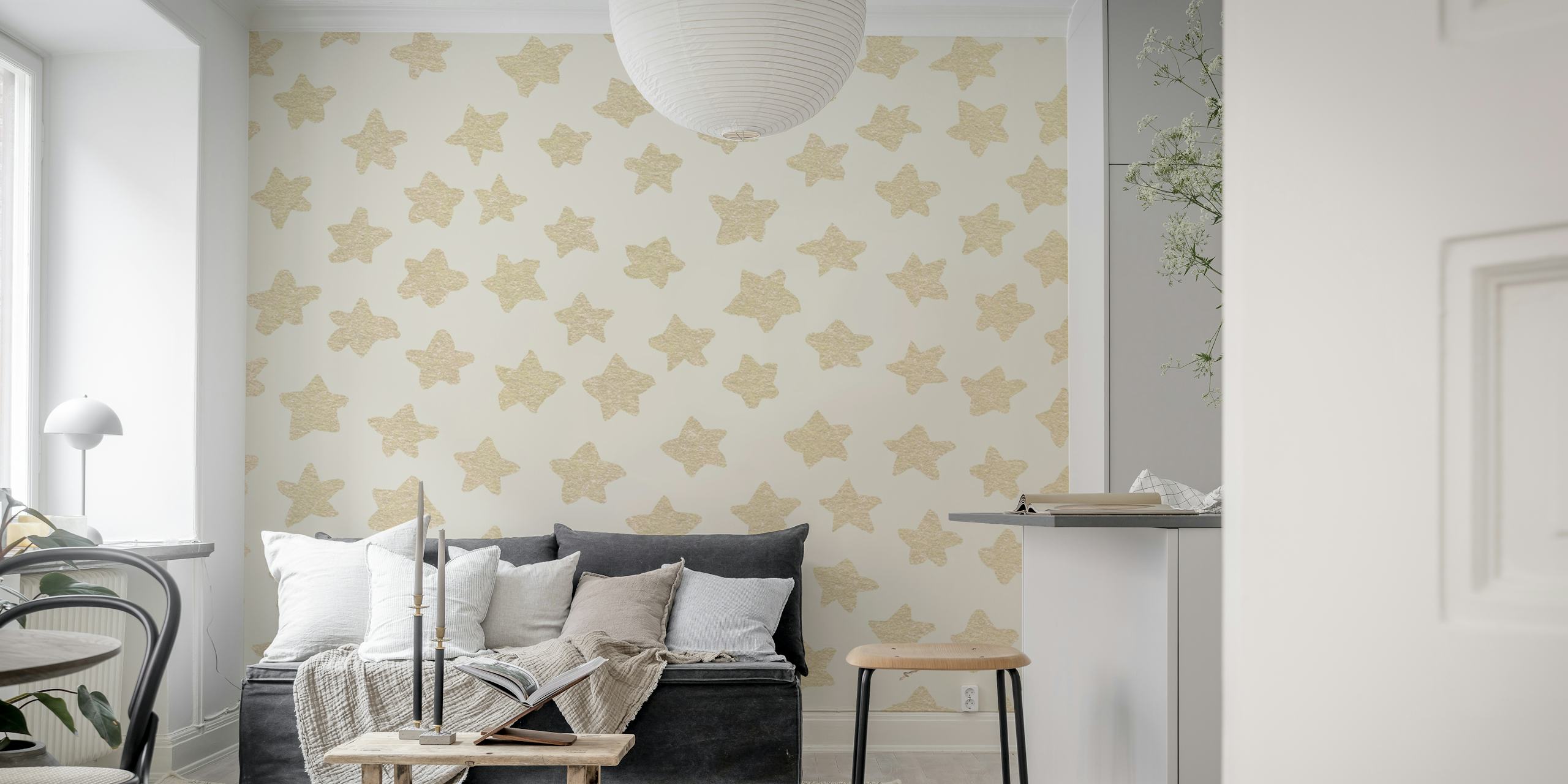 Gold Stars Pattern tapet i ett rum
