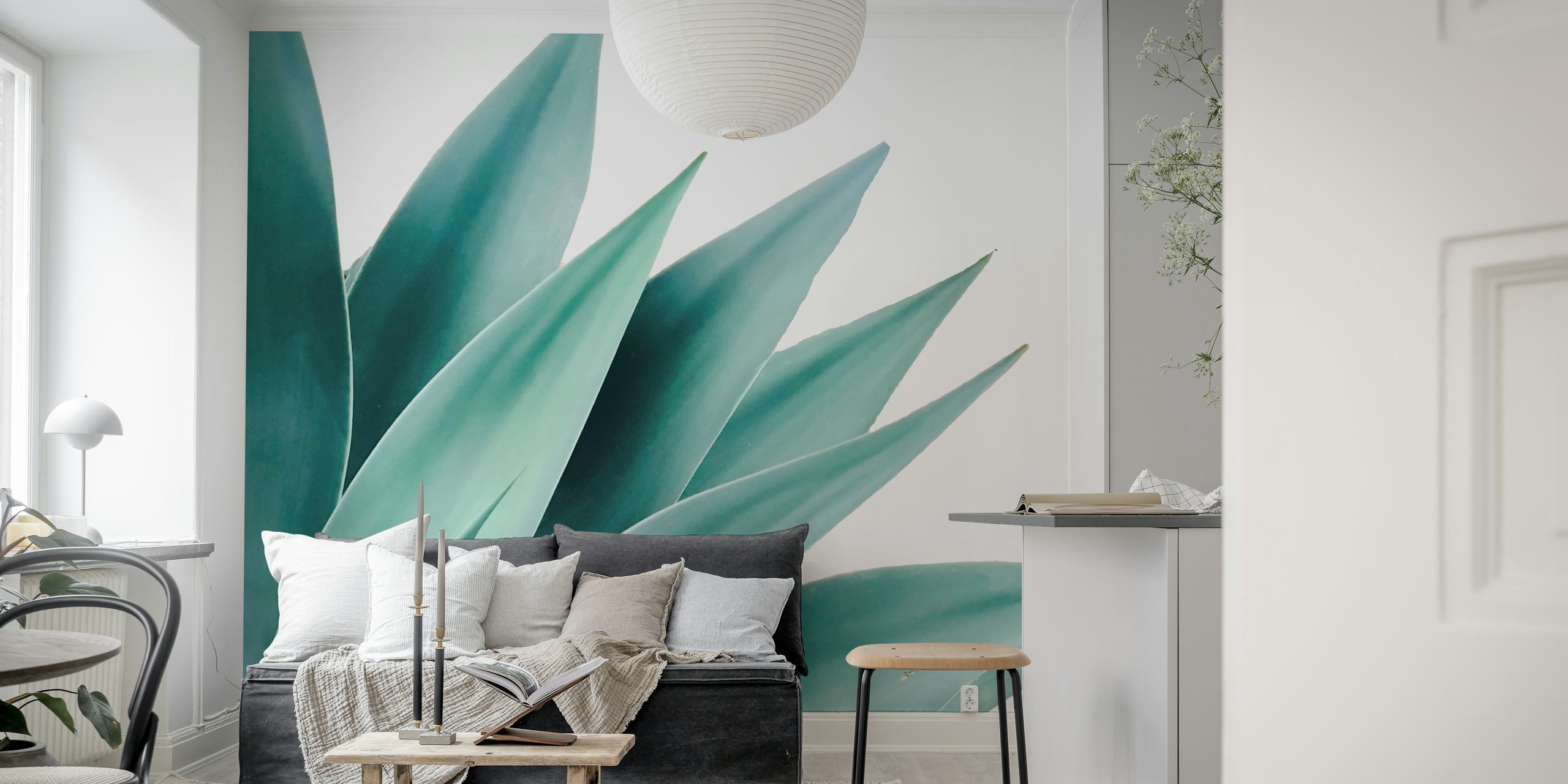Agave green leaves wallpaper in a tropical style