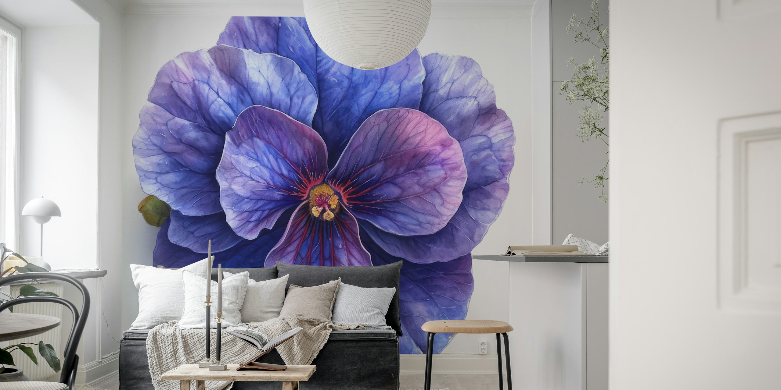 Large purple African violet flower with intricate petals, floral wallpaper
