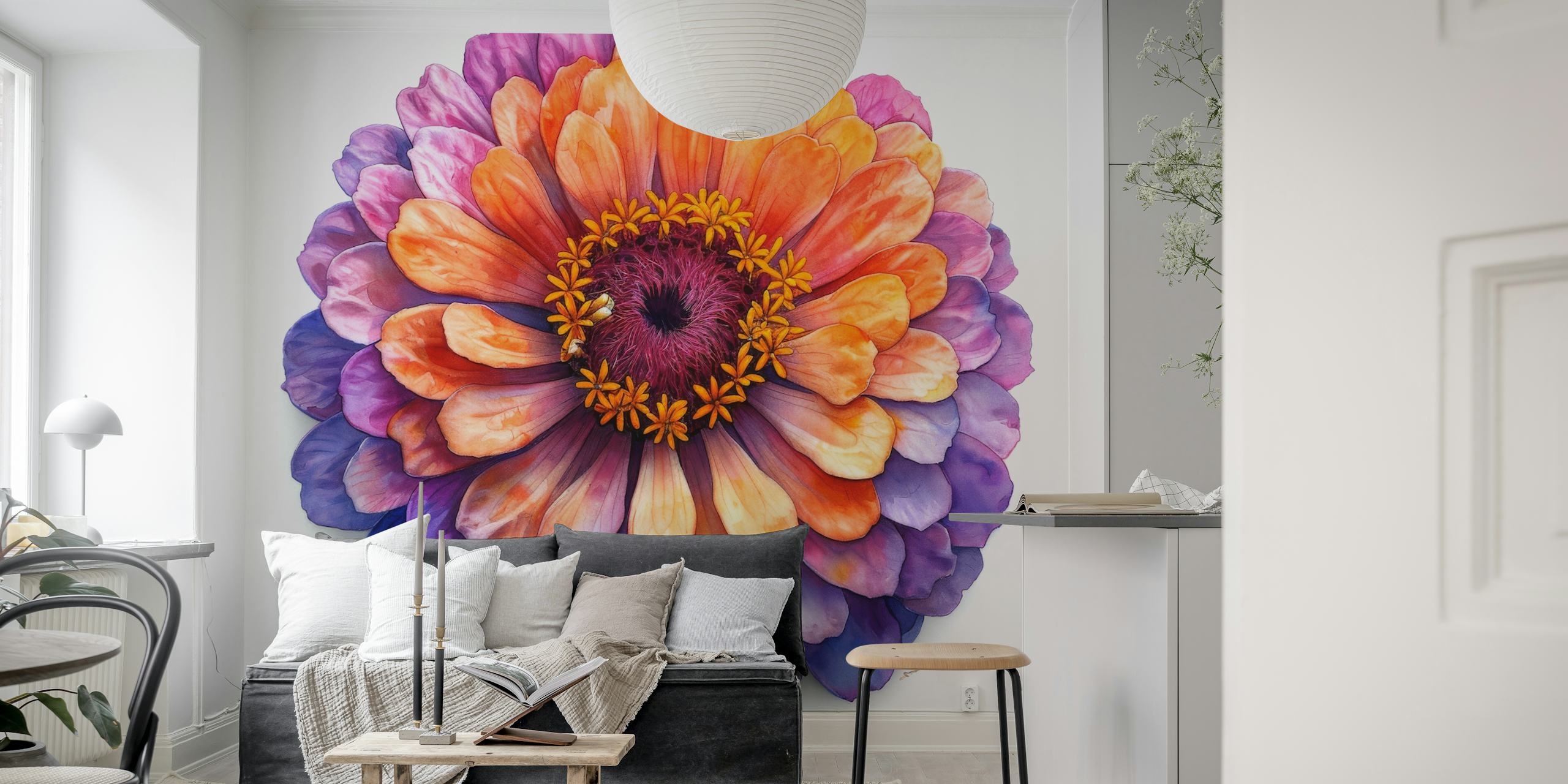 ταπετσαρία Zinnia Elegans Bloom σε ένα δωμάτιο