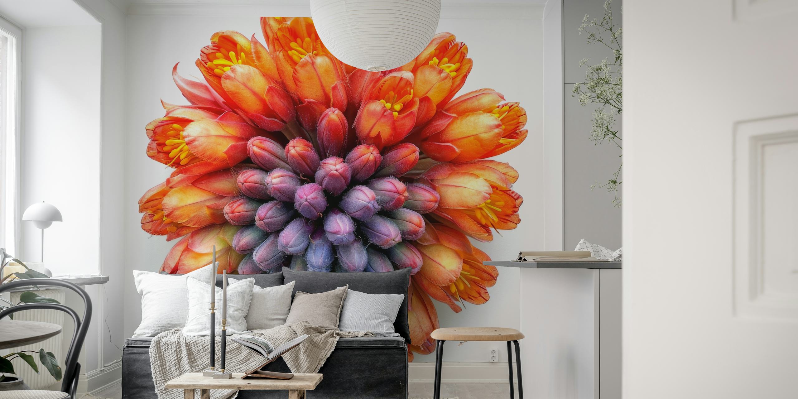 Papel de parede Red Hot Poker Bloom em um quarto