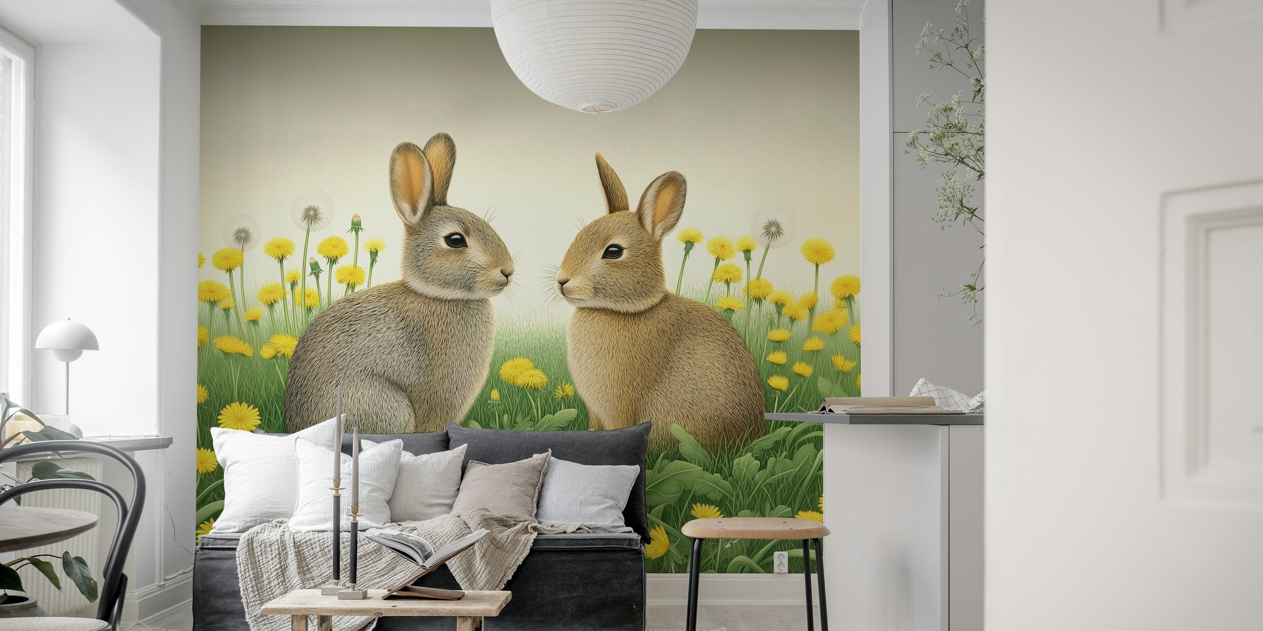 Dandelion Meadow Bunnies tapet i et rum
