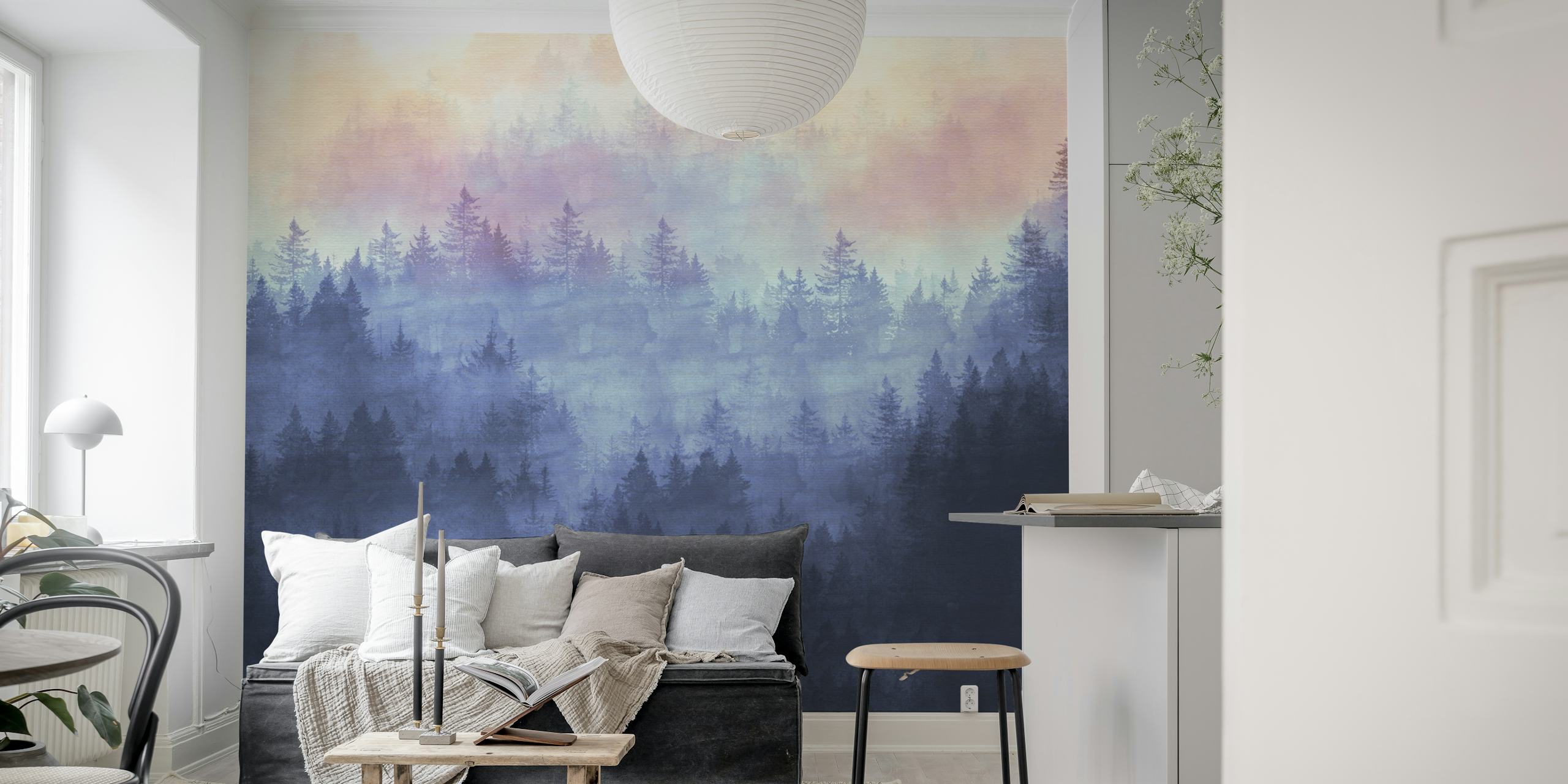 Misty Mountain Forest behang in een kamer