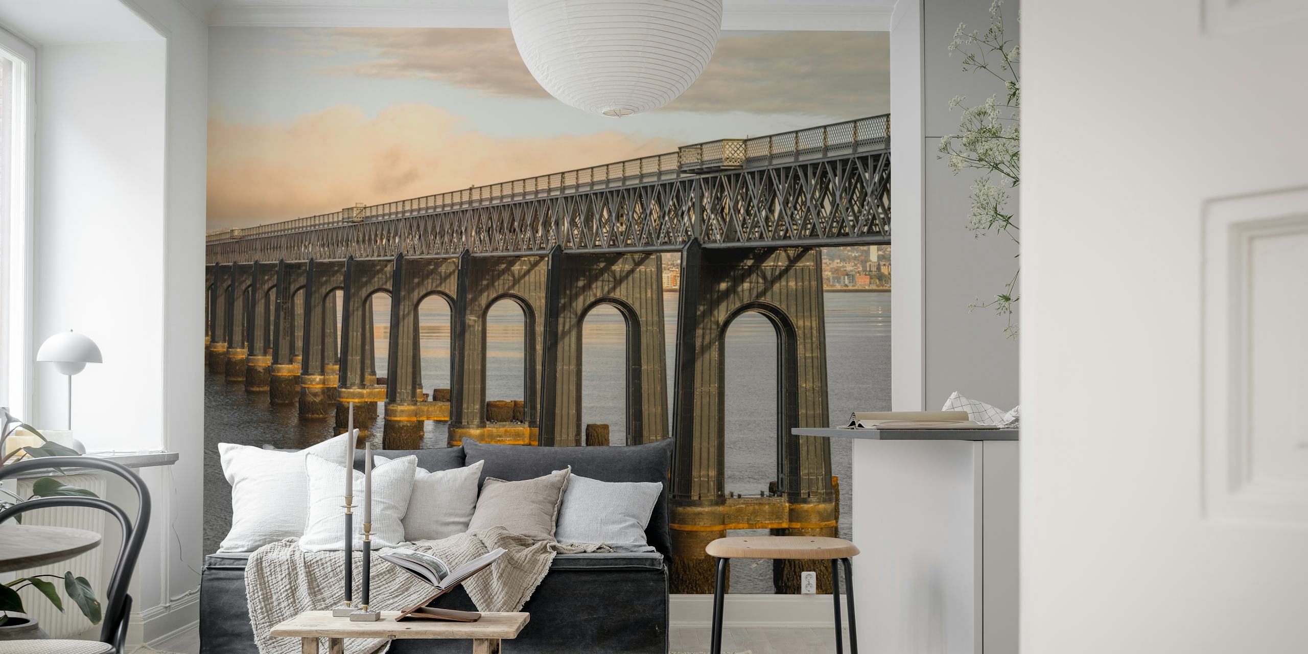 Papel tapiz Majestic Bridge Over Water en una habitación