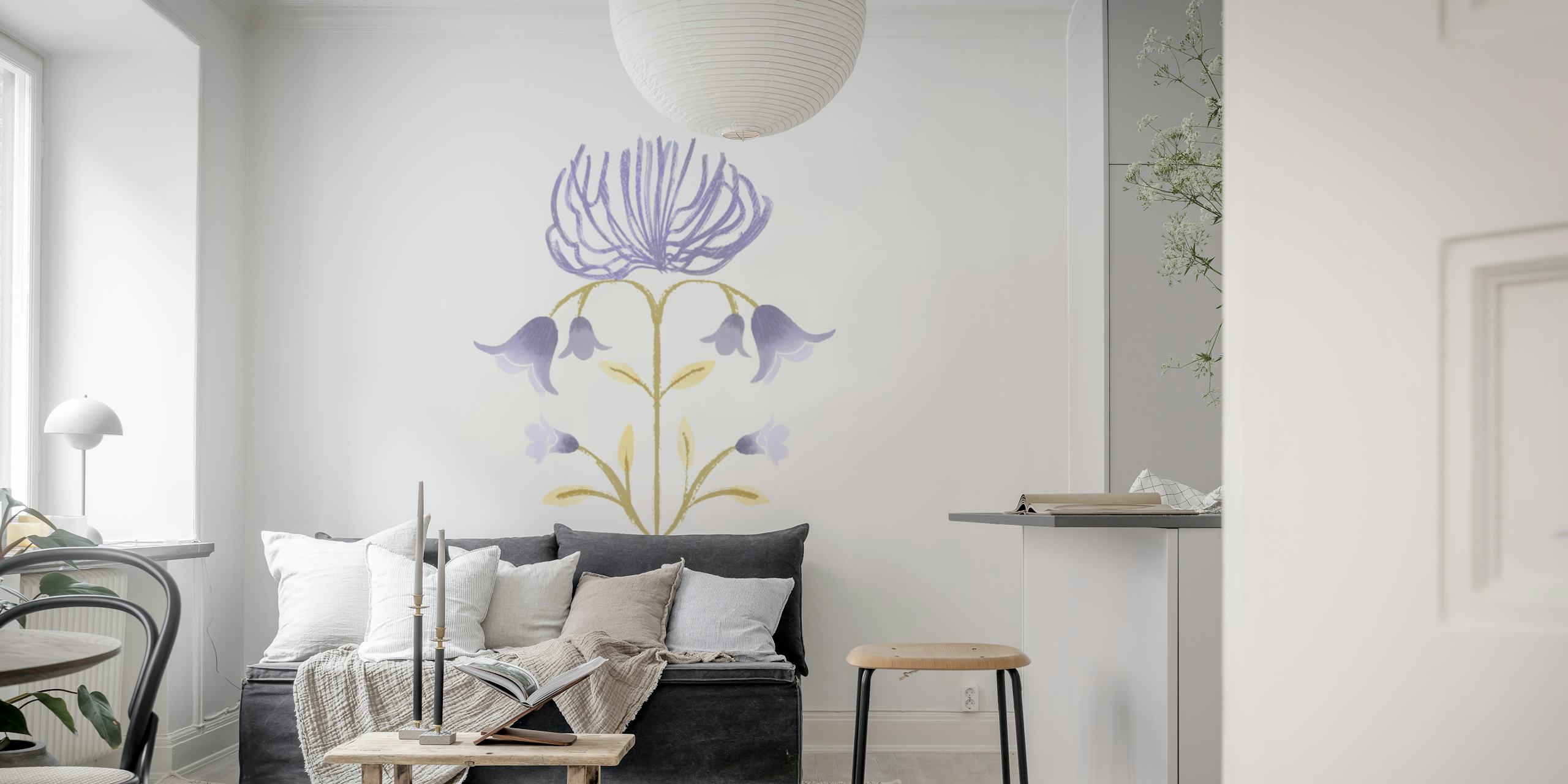 Floral pattern featuring lavender blooms and yellow accents wallpaper
