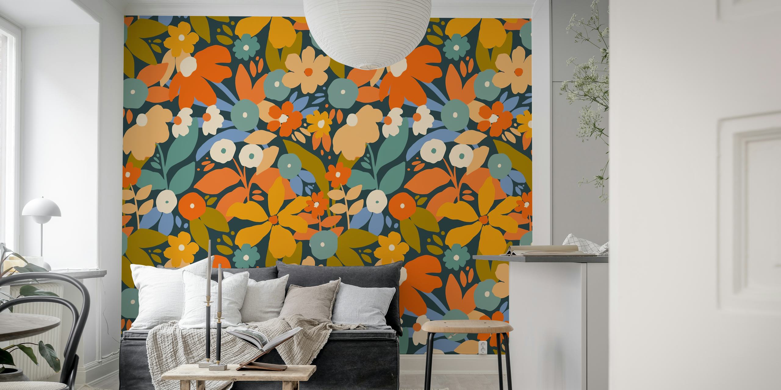 Floral wallpaper design in a room