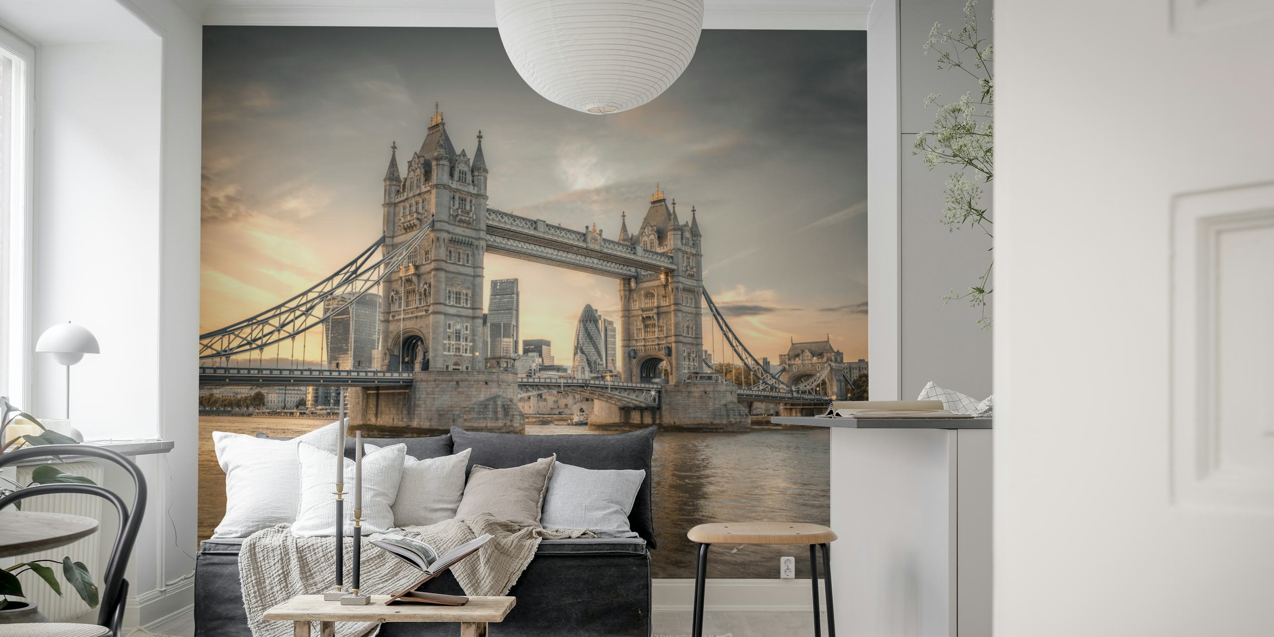 Tower Bridge photo wallpaper in neutral tones, city skyline