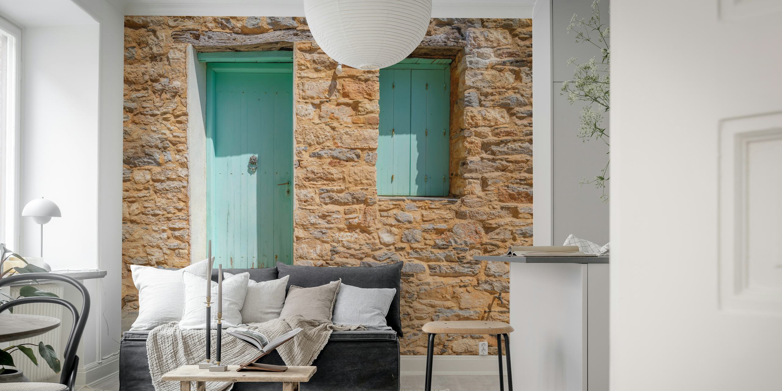 Mediterranean stone facade wallpaper in a room