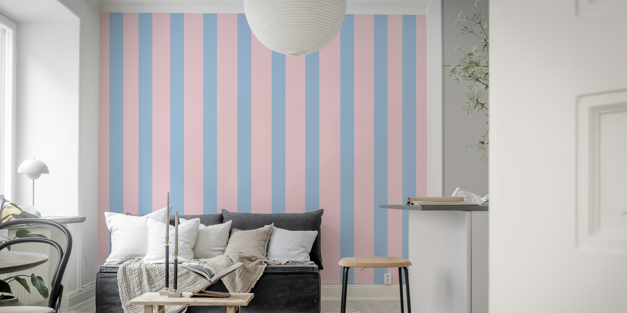 Soft Pink Blue Stripes tapet i et rum