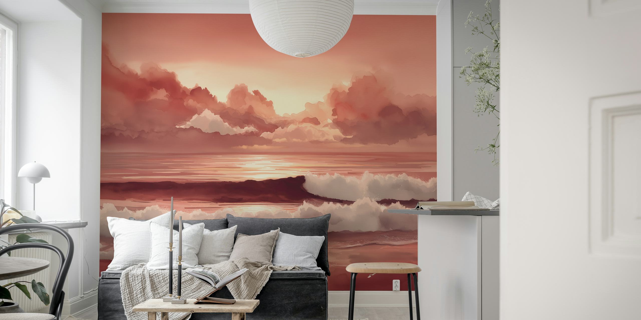 Serene Sunset Waves tapet i et rum