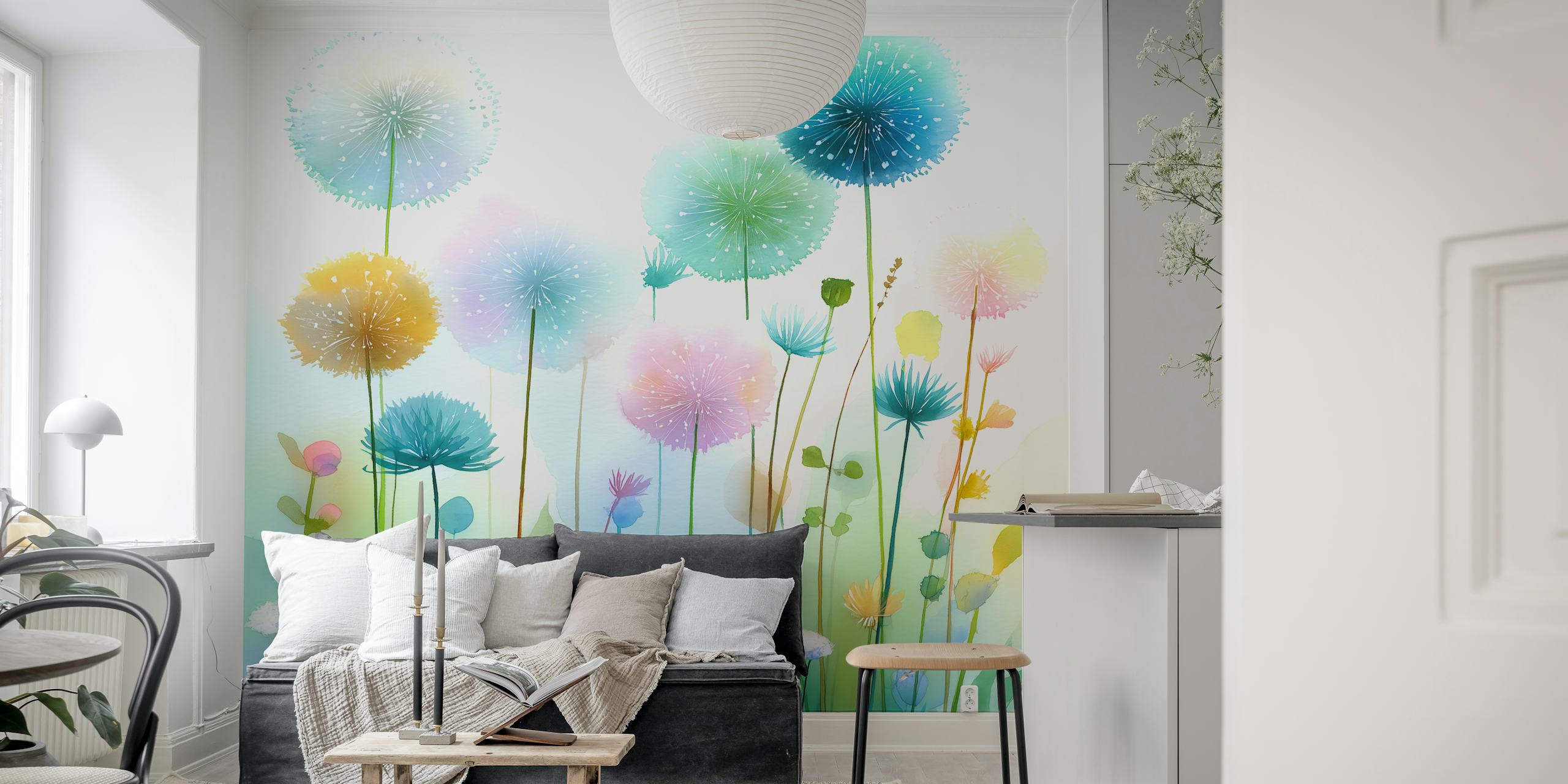 Rainbow Dandelion Field tapet i et rum