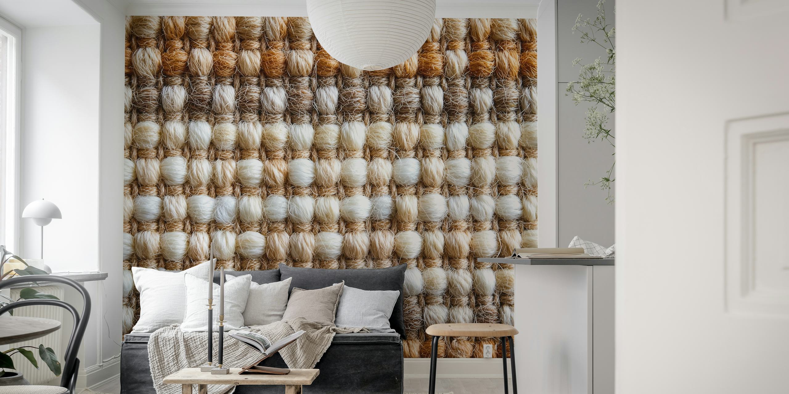 Textured striped pattern in beige, white, and cream wallpaper