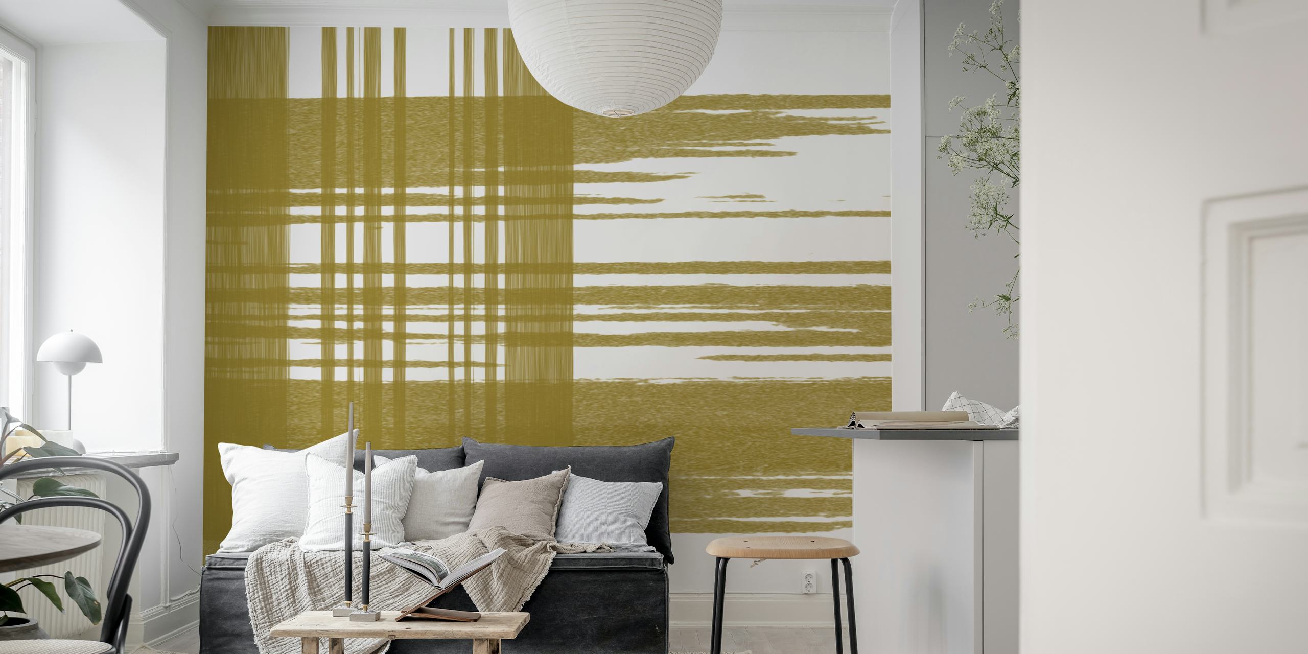 Olive green and white brush stroke design wallpaper