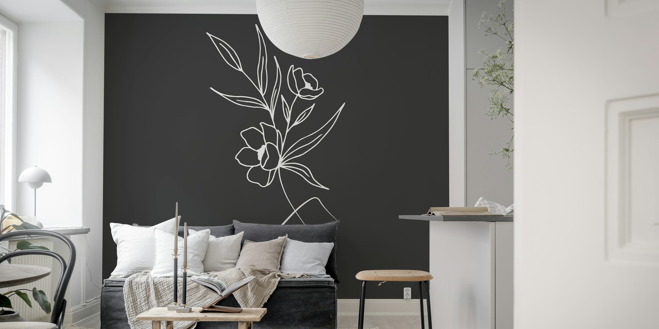 Dark plant wallpaper in a stylish room