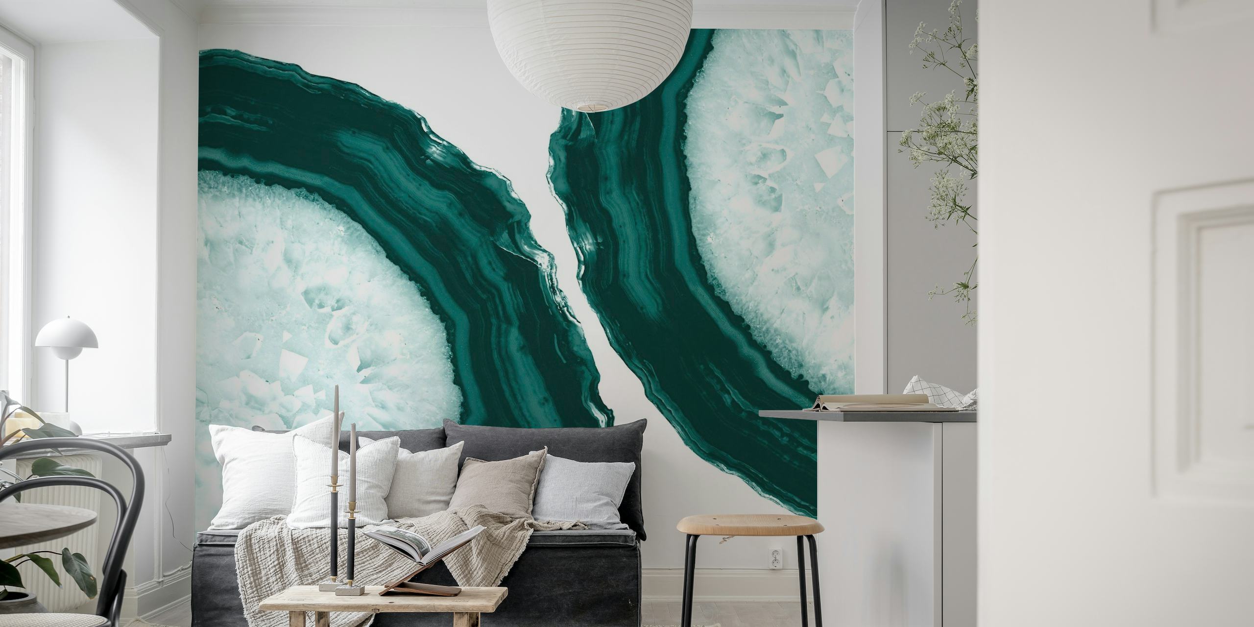 Teal Agate Glam 4 wall mural depicting the intricate patterns and rich colors of agate stones.