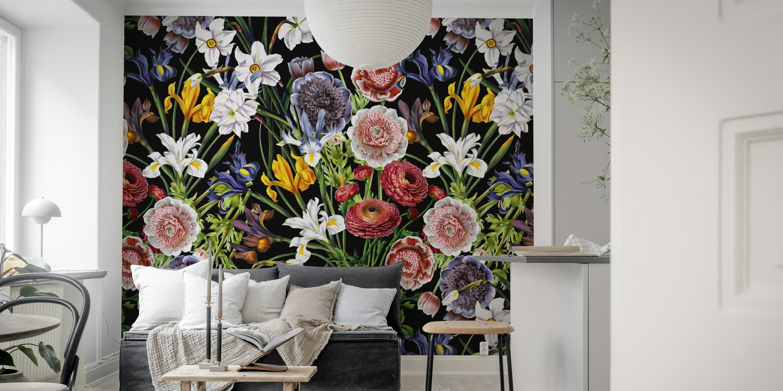 Vintage floral wallpaper design in a room