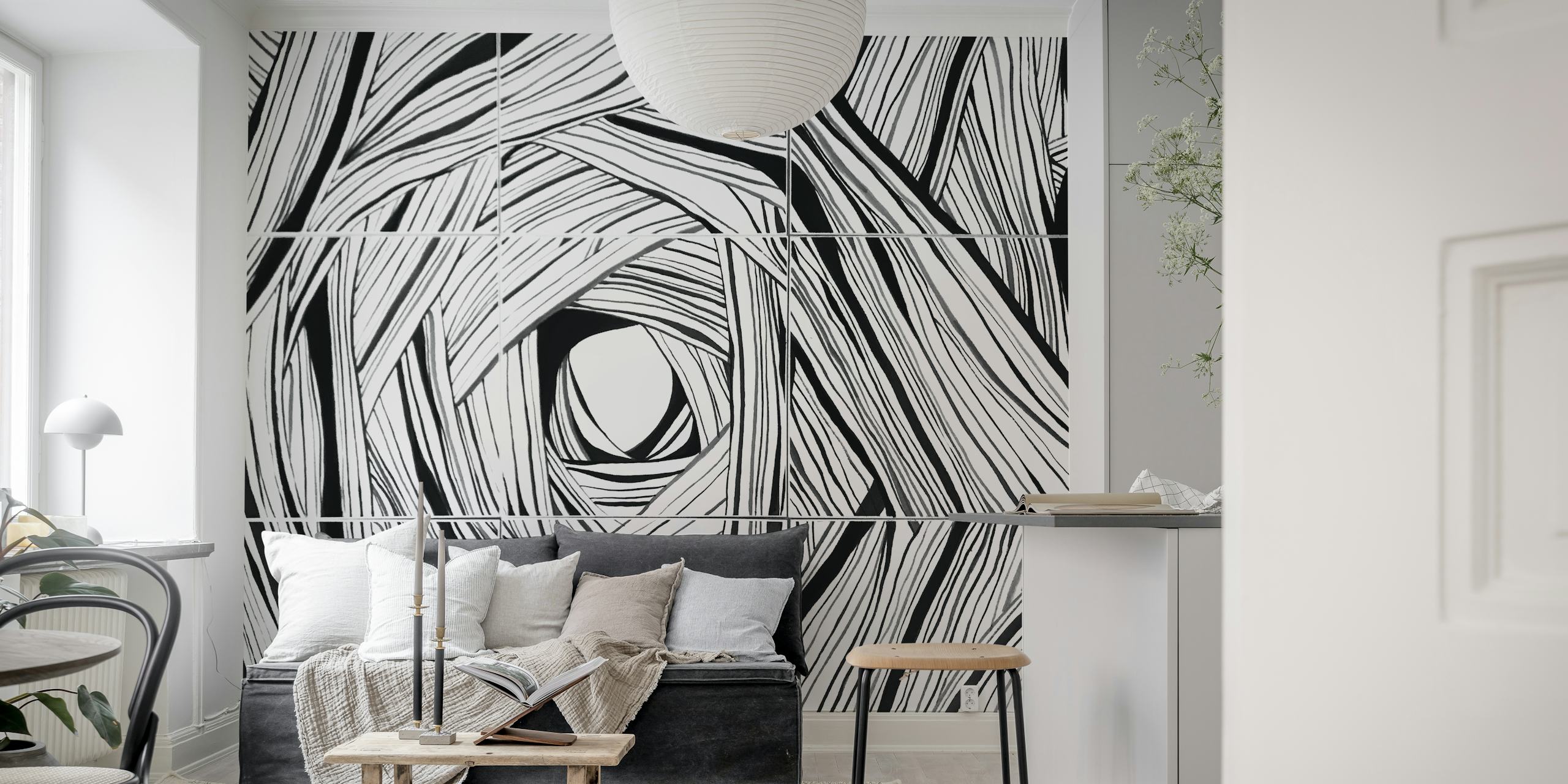 Monochromatic Labyrinth Wallpaper in Room