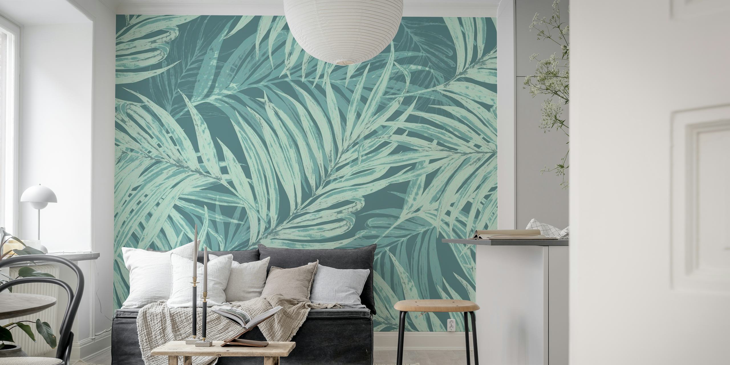 Palm Leaves Jumbo (turquoise) wallpaper