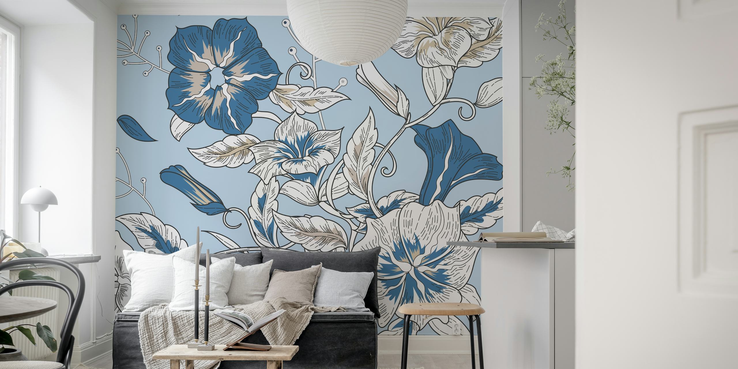 Projekt tapety Baby Blue Hand Drawn Hibiscus