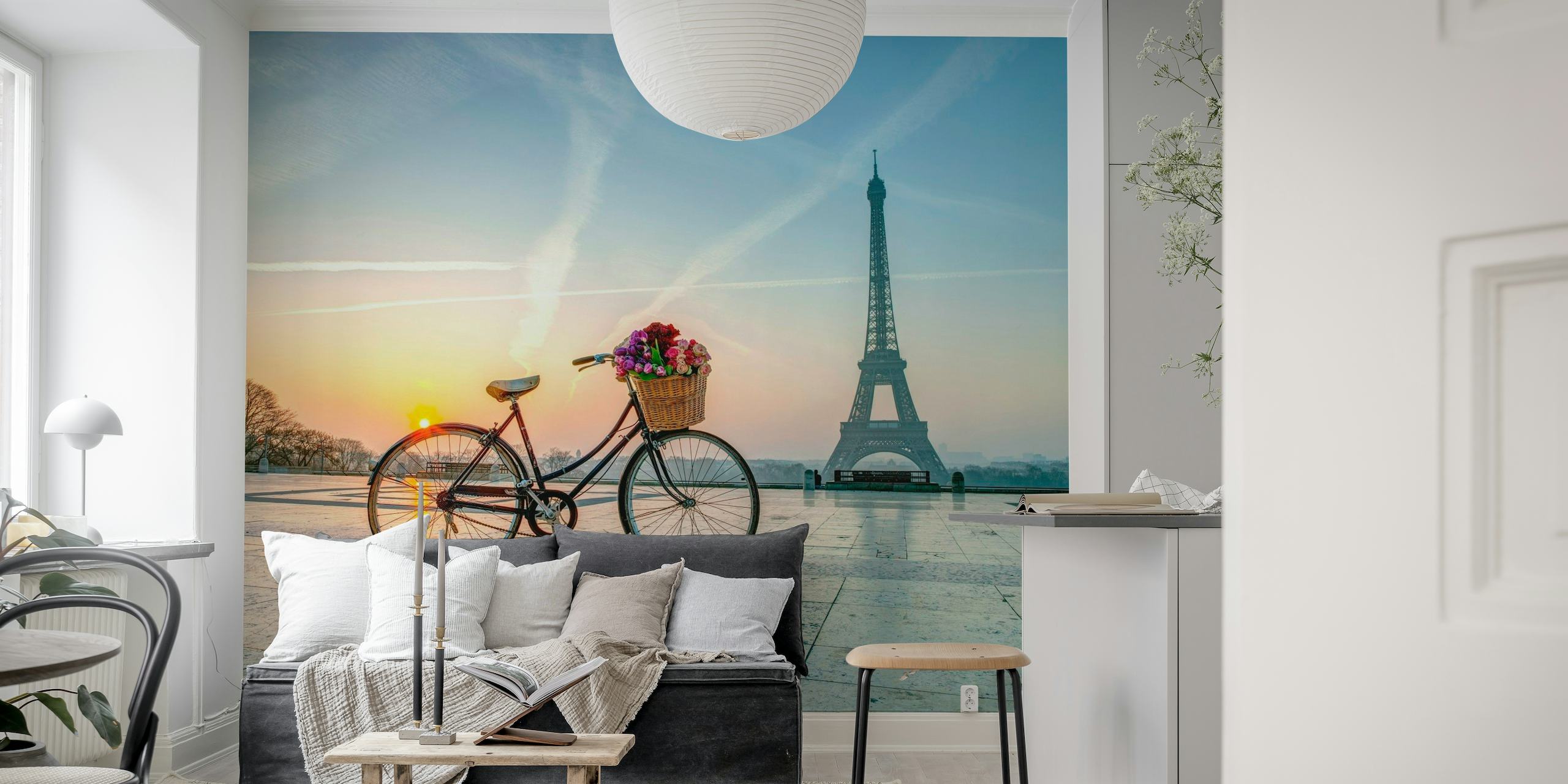 Bicycle and Eiffel tower behang
