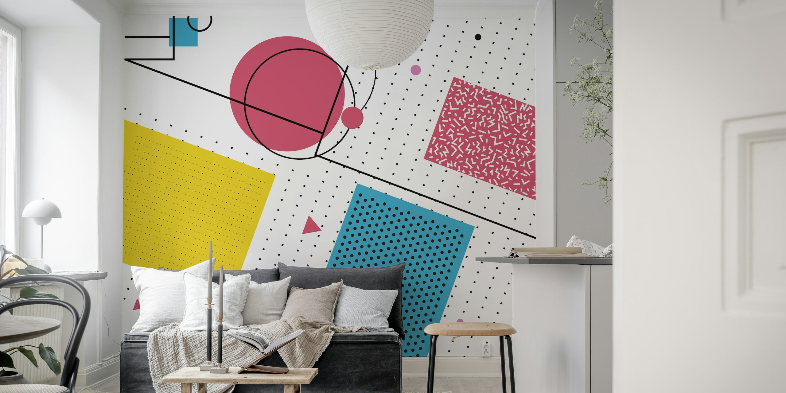 Vintage geometry pop art dots wallpaper in a room