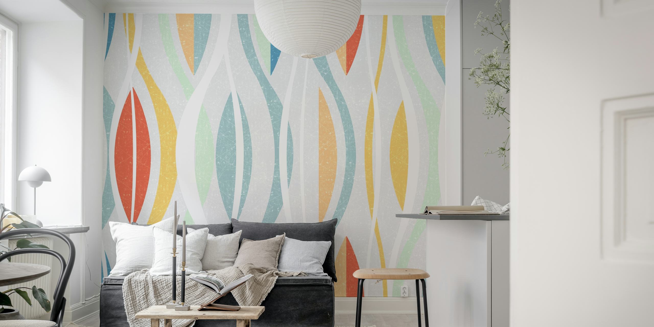 Colorful wavy pattern in pastel shades wallpaper
