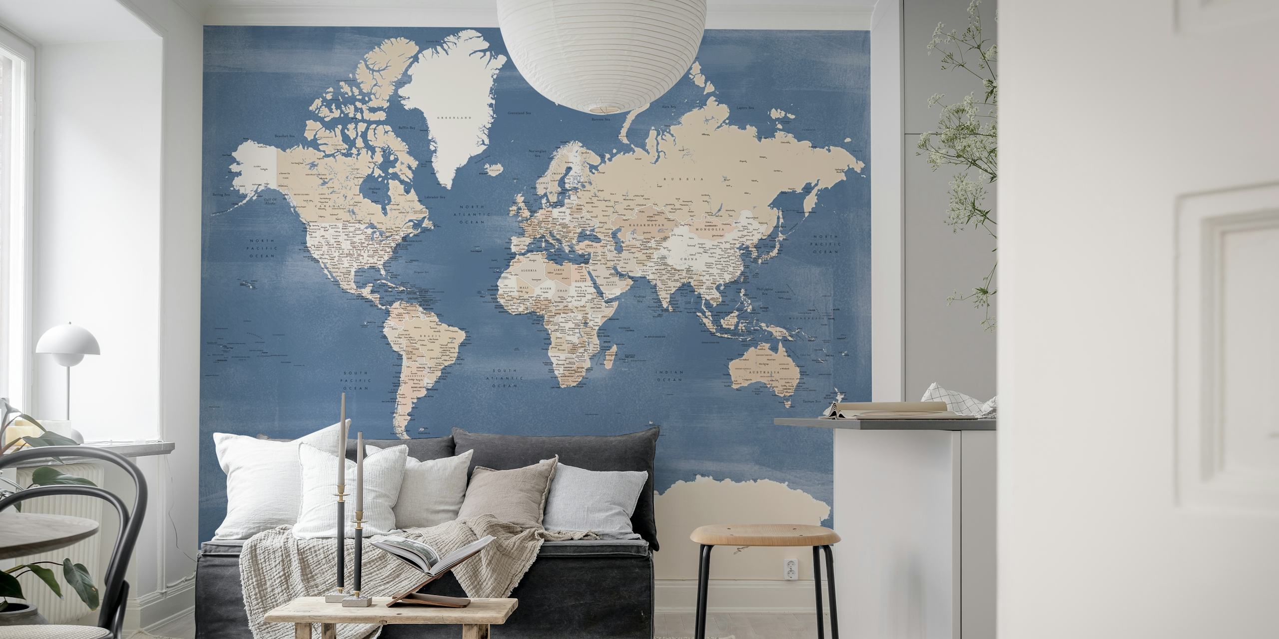Antique-style world map wall mural with visible Oysin Antarctica
