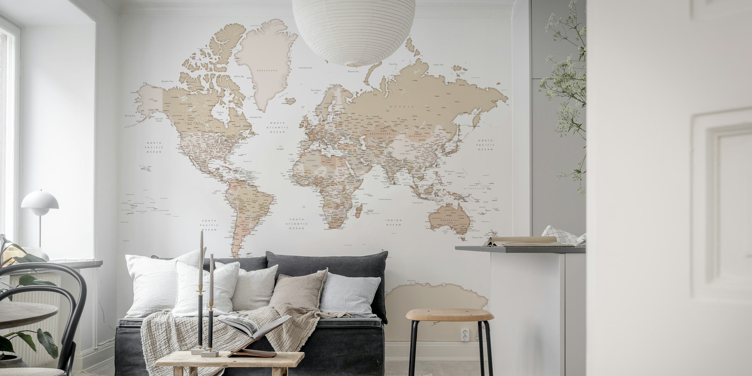 World map Antarctica wallpaper esposto in una stanza