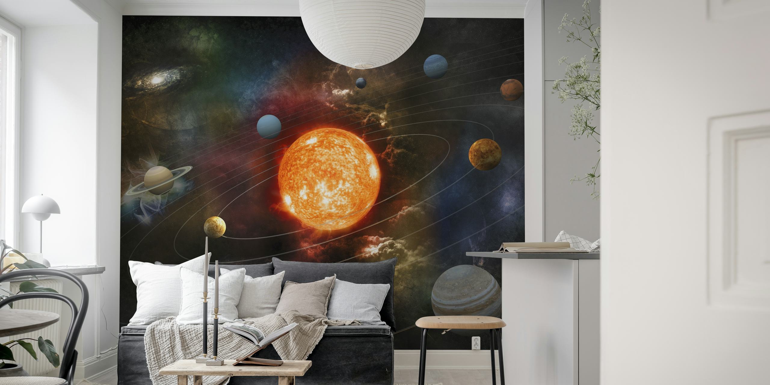 Solar system planets in vibrant colors on dark background wallpaper