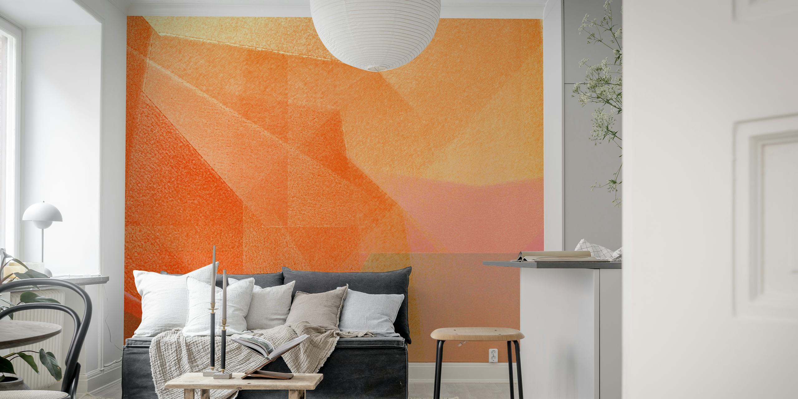 Geometric triangles in shades of orange and pink wallpaper