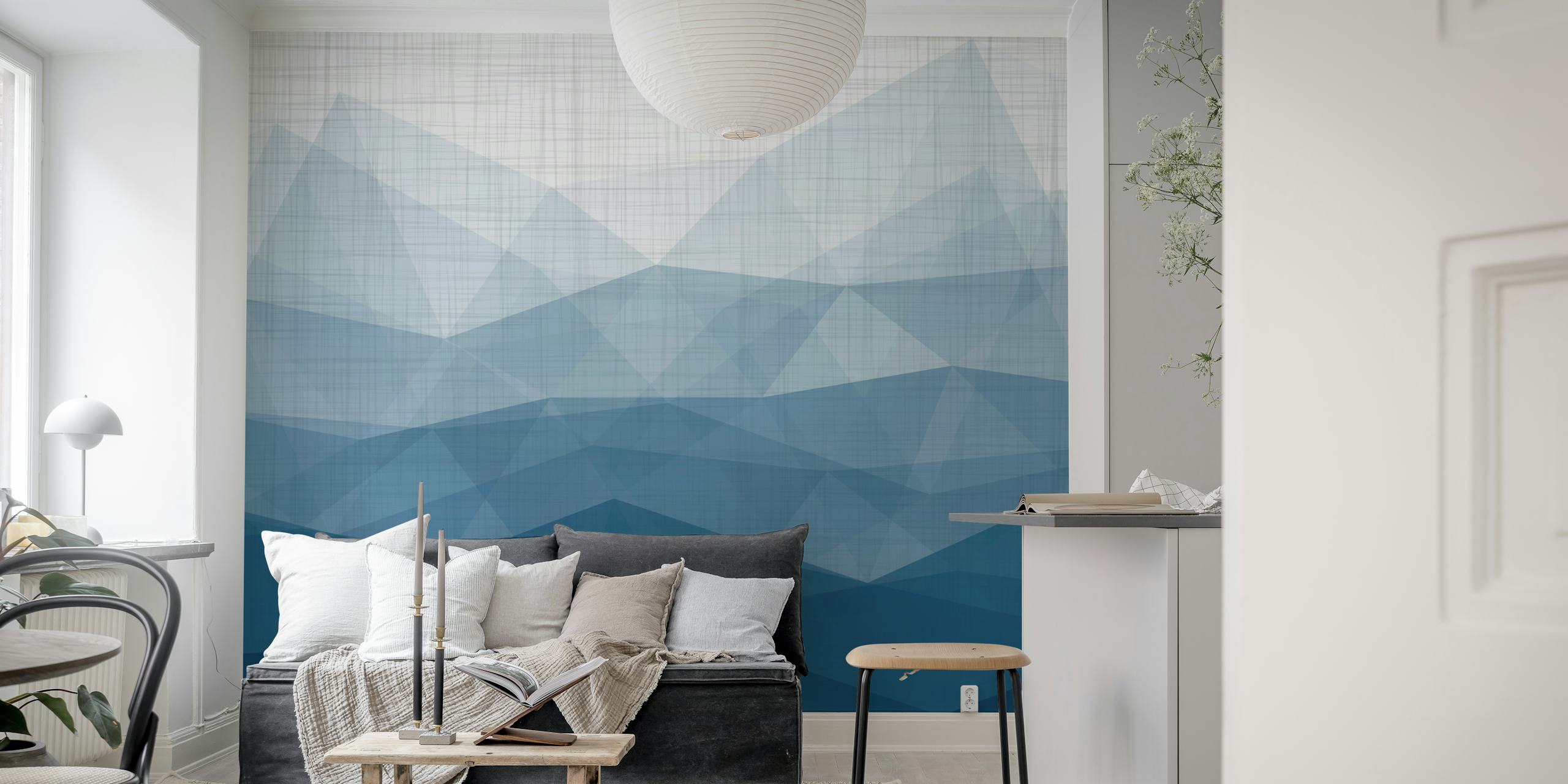 Layered triangular patterns in shades of blue wallpaper