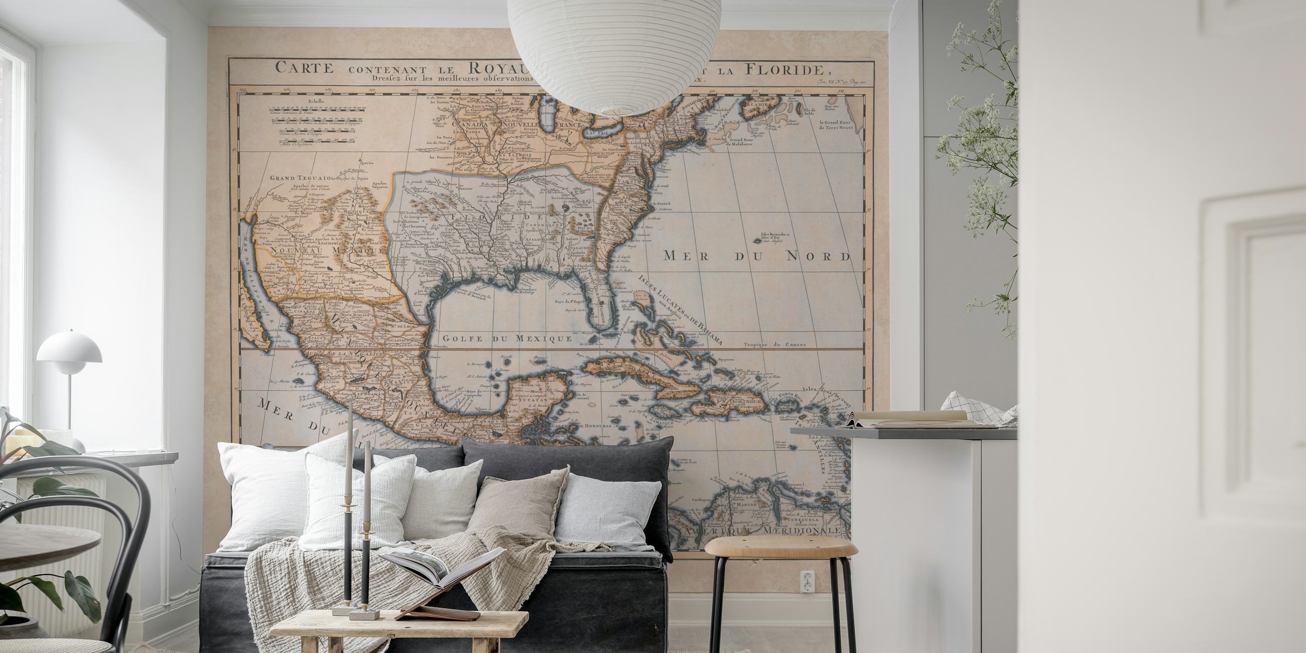 Vintage Old Map of Mexico and Florida wallpaper