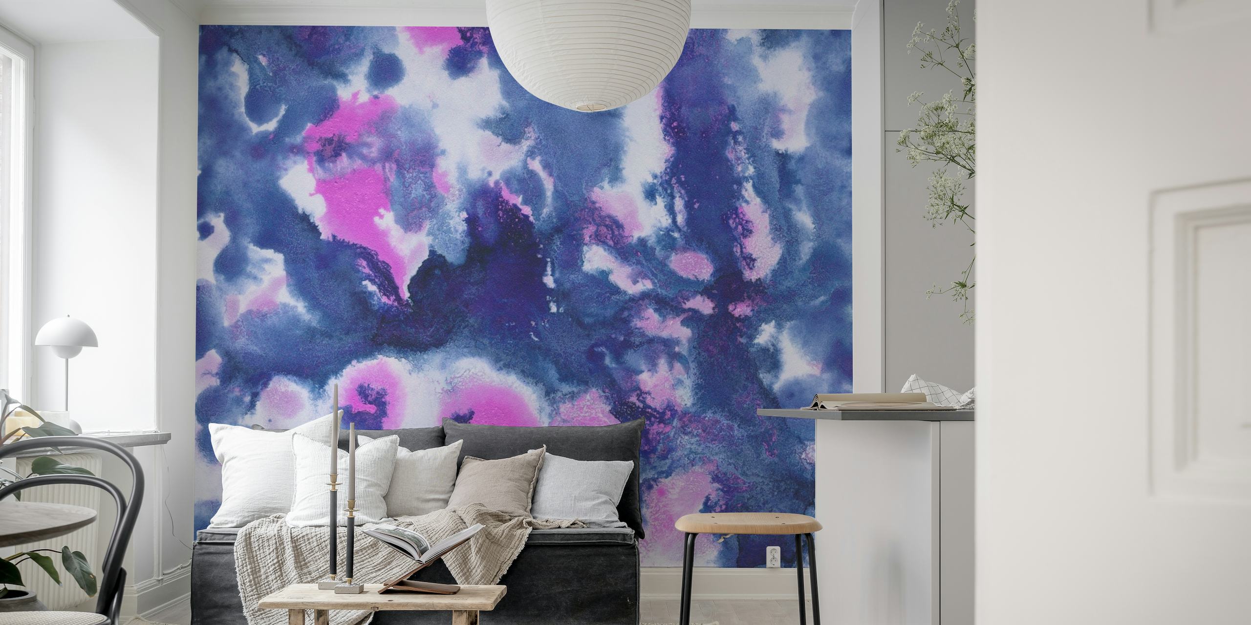 Blue Pink Abstract Painting 1 behang